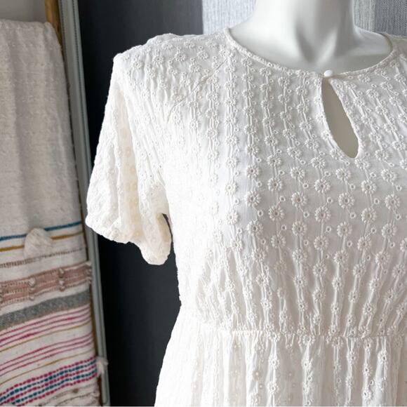 Madewell Eyelet Tassel-Tie White Short Sleeve Mini Dress Women’s Size 12 - Picture 2 of 10